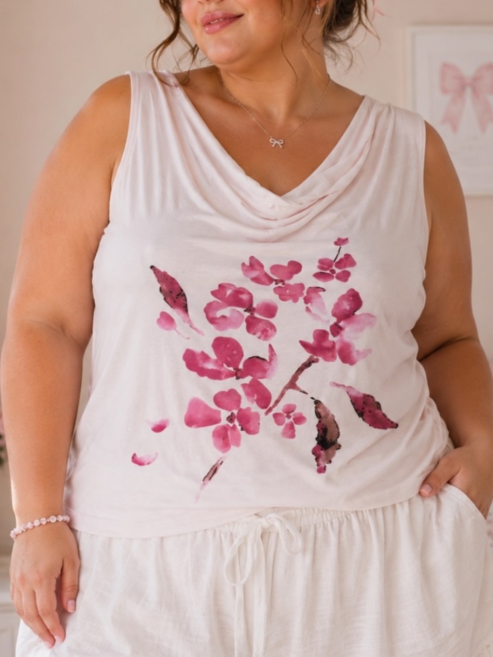 Ricki's Sleeveless Blouse Womens Size XL Pale Pink Chiffon Floral Soft Girl